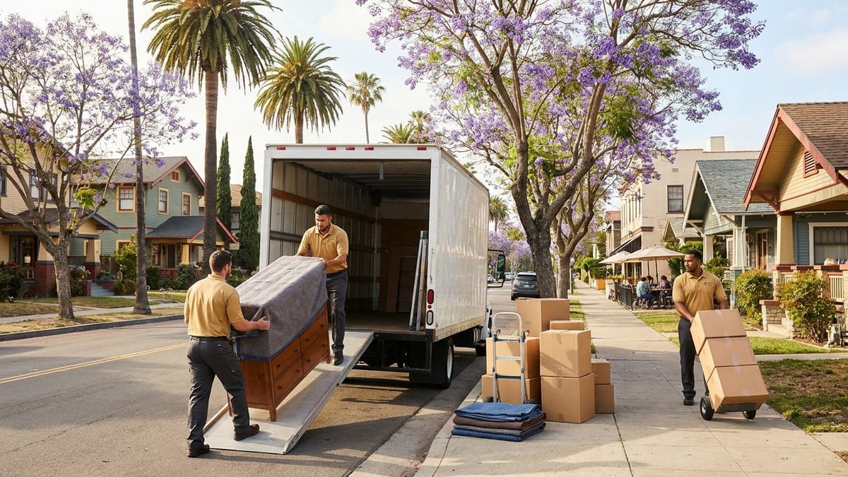 A charming walkable San Diego neighborhood street with craftsman homes and palm trees